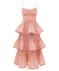 Zimmermann Pleated Tiered Midi Dress in Dusty Pink - 12 / Pink - Dresses