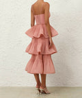Zimmermann Pleated Tiered Midi Dress in Dusty Pink - 12 / Pink - Dresses