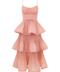 Zimmermann Pleated Tiered Midi Dress in Dusty Pink - Dresses