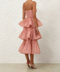 Zimmermann Pleated Tiered Midi Dress in Dusty Pink - Dresses