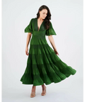 Zimmermann Pleated Tiered Twill Midi Dress Green Size 3 / AU 14 - 14 / Green - Dresses