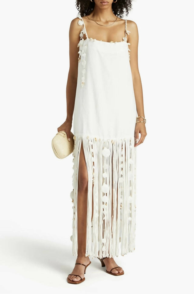 Zimmermann Postcard Fringed Embellished Linen Maxi Dress - 6 / White - Dresses