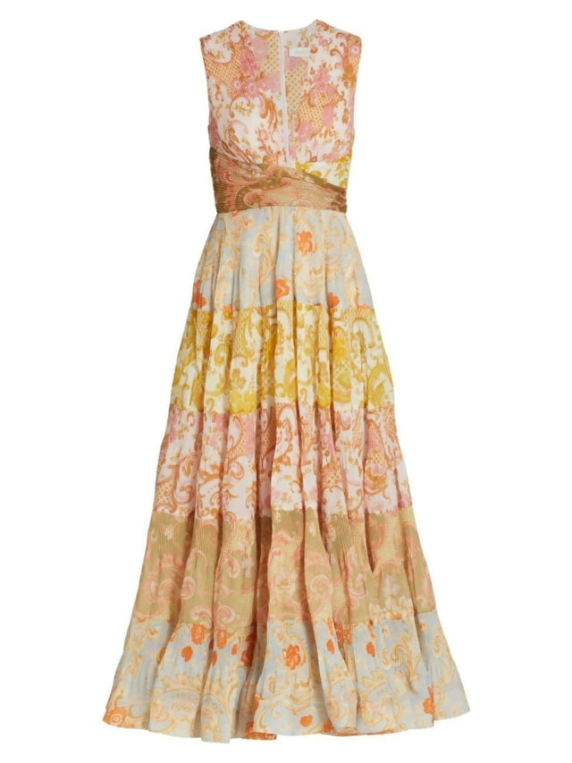 Zimmermann Postcard Pleated Midi Dress Splice Size 8 10 & 12 - 8 / Multi - Dresses