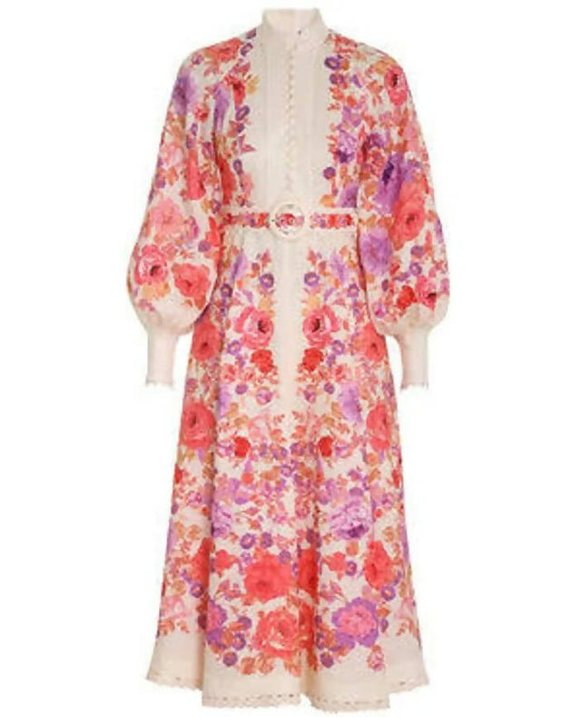 Zimmermann Raie Buttoned Midi Dress Red Purple Floral Size 1 - 10 / Floral - Dresses
