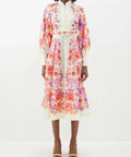 Zimmermann Raie Buttoned Midi Dress Red Purple Floral Size 1 - 10 / Floral - Dresses
