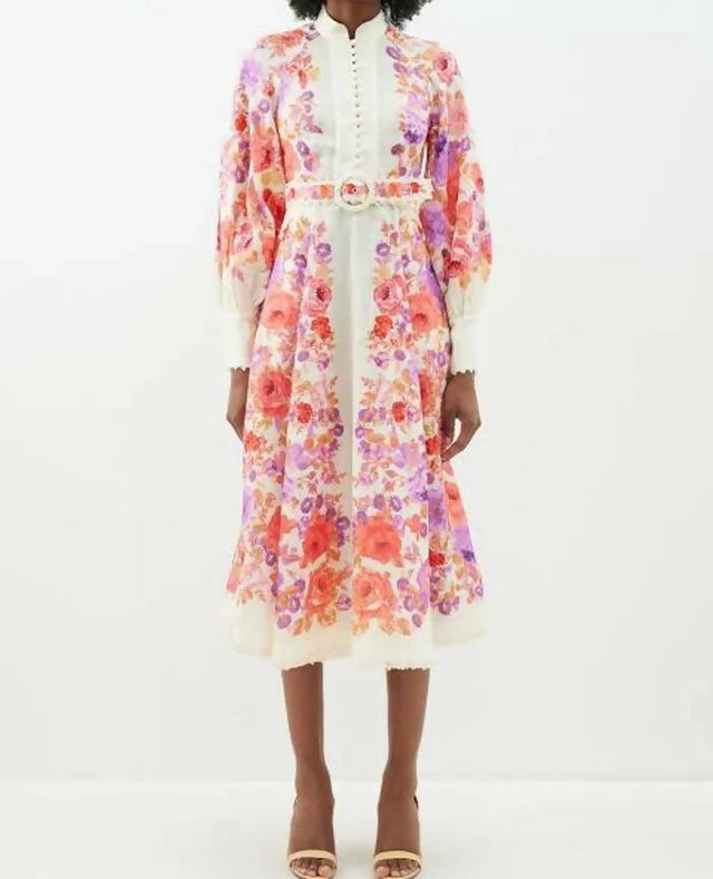 Zimmermann Raie Buttoned Midi Dress Red Purple Floral Size 1 - 10 / Floral - Dresses