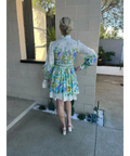 Zimmermann Raie Buttoned Mini Dress Teal/Blue Floral Size 1 & Size 3 - Dresses