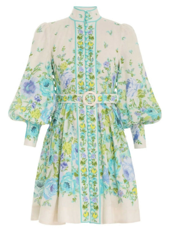 Zimmermann Raie Buttoned Mini Green/Blue Size 2/10-12 - 12 / Multi - Dresses