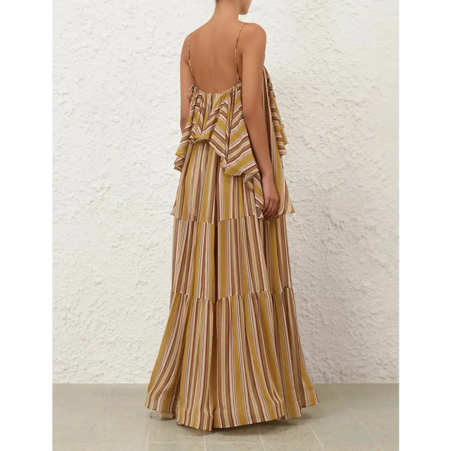Zimmermann Rebellion Bohemian Slip Dress in Mustard Stripe - Dresses