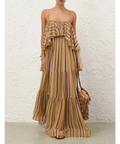 Zimmermann Rebellion Bohemian Slip Dress in Mustard Stripe - Dresses