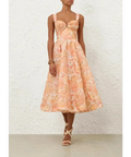 Zimmermann Rebellion Drape Midi Dress in Golden Bloom - 12 / Orange - Dresses