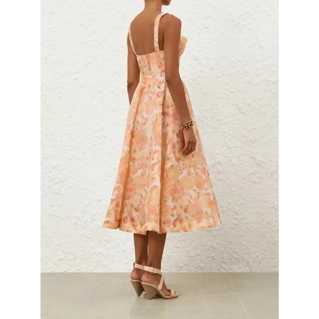 Zimmermann Rebellion Drape Midi Dress in Golden Bloom - 12 / Orange - Dresses