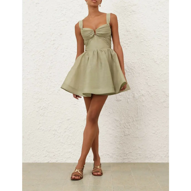 Zimmermann Rebellion Drape Mini Dress in Palm - Dresses