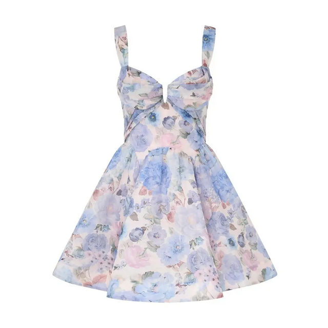 Zimmermann Rebellion Drape Mini Dress in Sky Bloom - 12 / Floral - Dresses