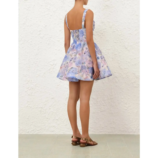 Zimmermann Rebellion Drape Mini Dress in Sky Bloom - 12 / Floral - Dresses