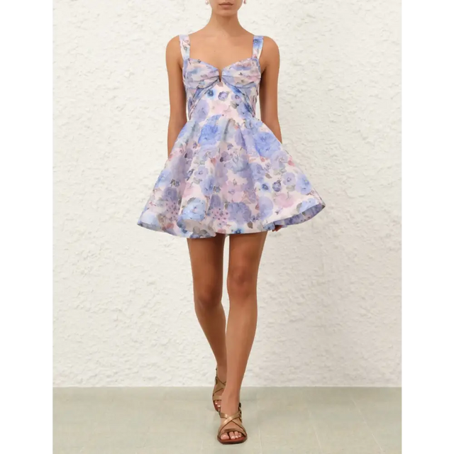 Zimmermann Rebellion Drape Mini Dress in Sky Bloom - Dresses