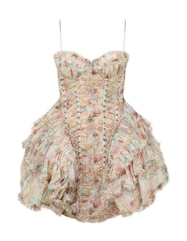 Zimmermann Rebellion Frayed Mini Dress in Mint Floral - Dresses
