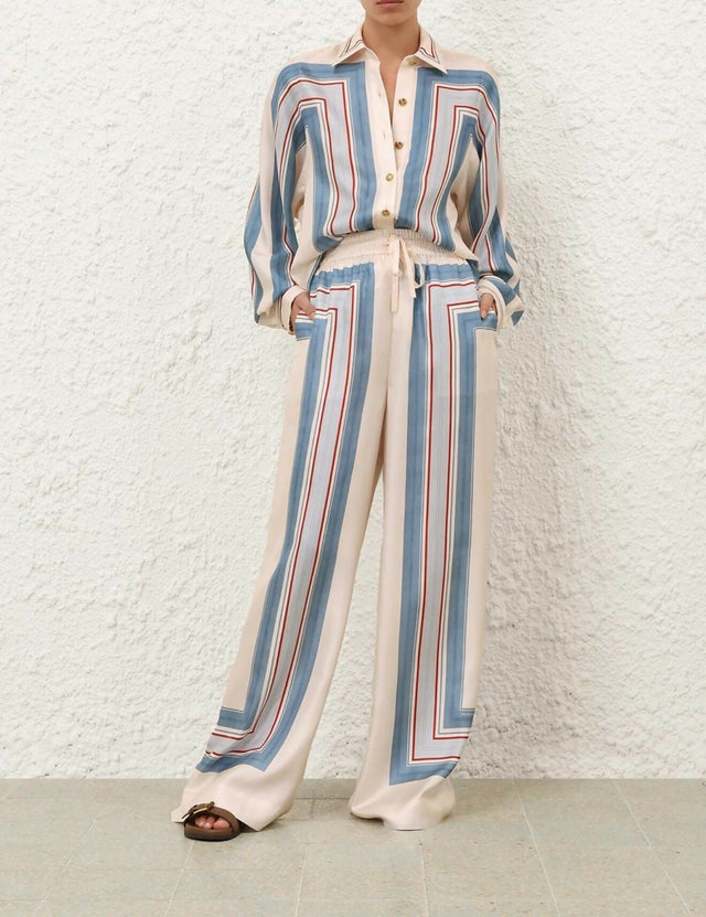 Zimmermann Relaxed Scarf Shirt and Pant Set in Ticking Stripe - Outfit Sets
