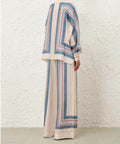 Zimmermann Relaxed Scarf Shirt and Pant Set in Ticking Stripe - Outfit Sets