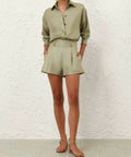 Zimmermann Relaxed Silk Shirt and Luna Wool Silk Tailored Short in Palm - Outfit Sets