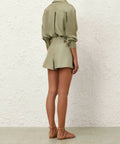Zimmermann Relaxed Silk Shirt and Luna Wool Silk Tailored Short in Palm - Outfit Sets