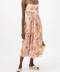 Zimmermann Rosa Lace-up Floral Print Linen Midi Dress
