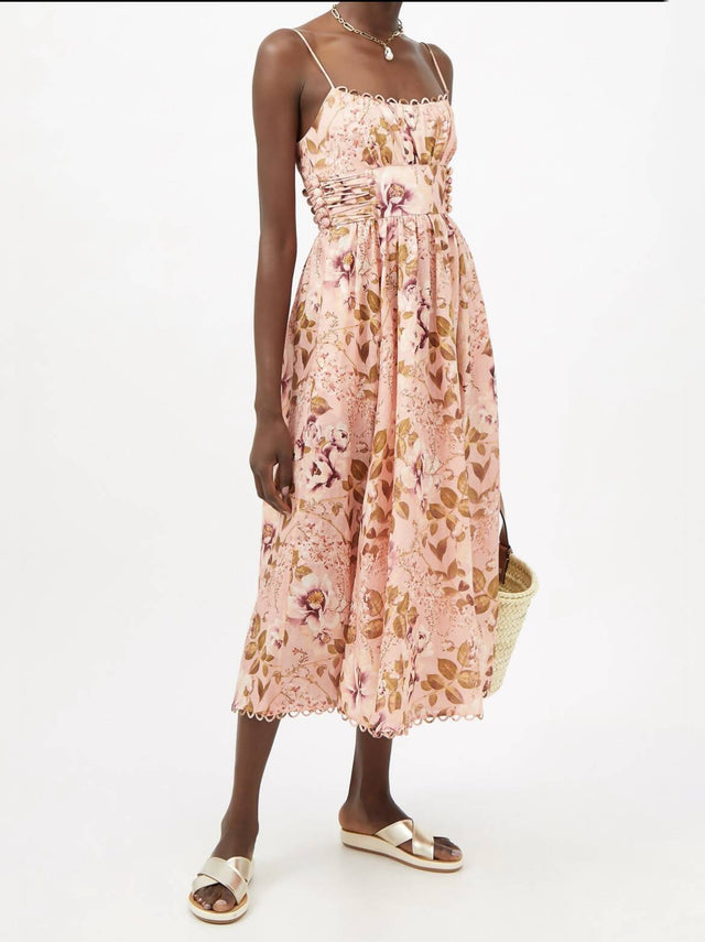 Zimmermann Rosa Lace-up Floral Print Linen Midi Dress | Passion For Fashion Zimmermann Rosa Lace-up Floral Print Linen Midi Dress | Passion For Fashion