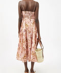 Zimmermann Rosa Lace-up Floral Print Linen Midi Dress - 10 / Floral - Dresses