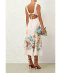 Zimmermann Scarborough Midi Dress in Cream/Teal Floral - 12 / Print - Dresses