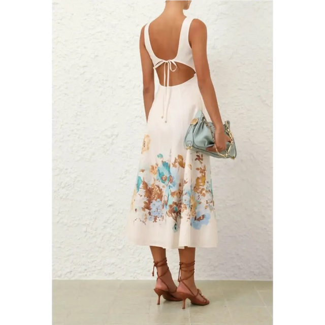 Zimmermann Scarborough Midi Dress in Cream/Teal Floral - 12 / Print - Dresses