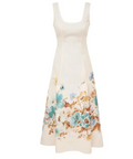 Zimmermann Scarborough Midi Dress in Cream/Teal Floral - 12 / Print - Dresses