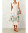 Zimmermann Scarborough Midi Dress in Cream/Teal Floral - 12 / Print - Dresses
