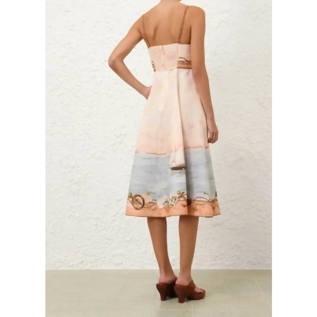 Zimmermann Scarborough Picnic Midi Dress in Peach Nautical Map - 12 / Print - Dresses