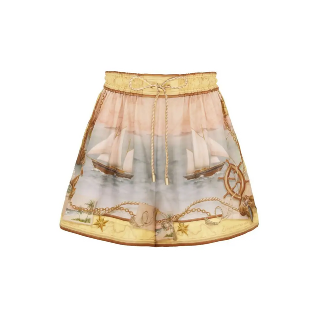 Zimmermann Scarborough Relaxed Shirt and Short Set in Yellow Nautical Map - Outfit Sets
