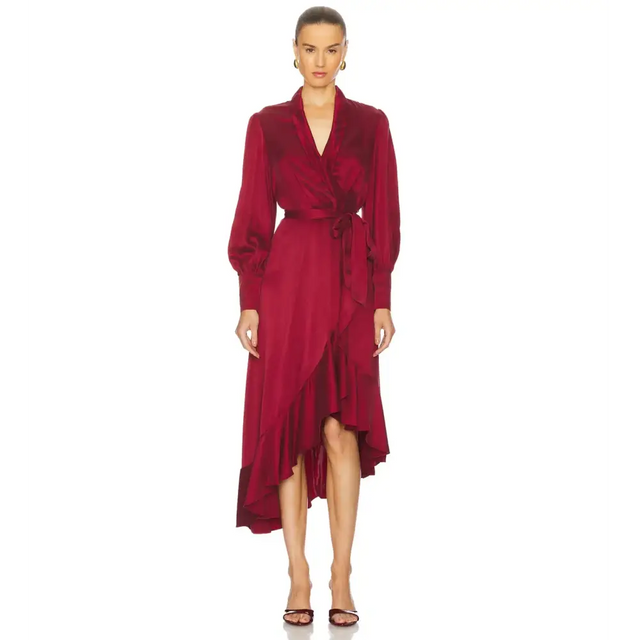 Zimmermann Silk Wrap Midi Dress in Burgundy Size 8 - 8 / Red - Dresses