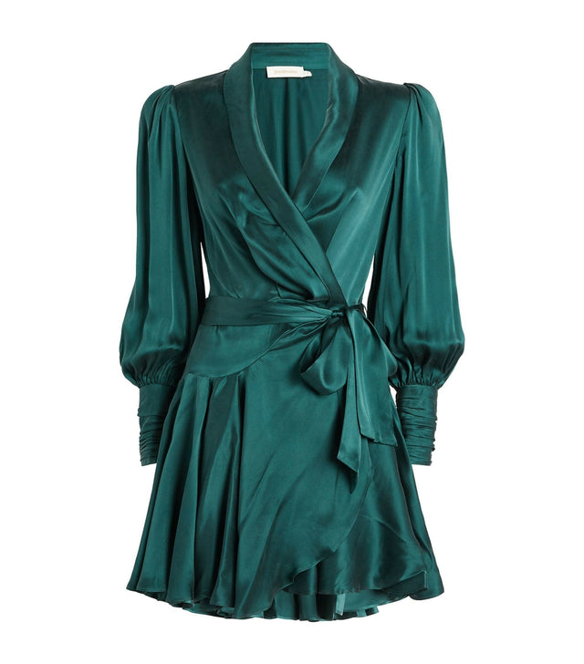 Zimmermann Silk Wrap Mini Dress in Green Size 10, 12, 14 & 16