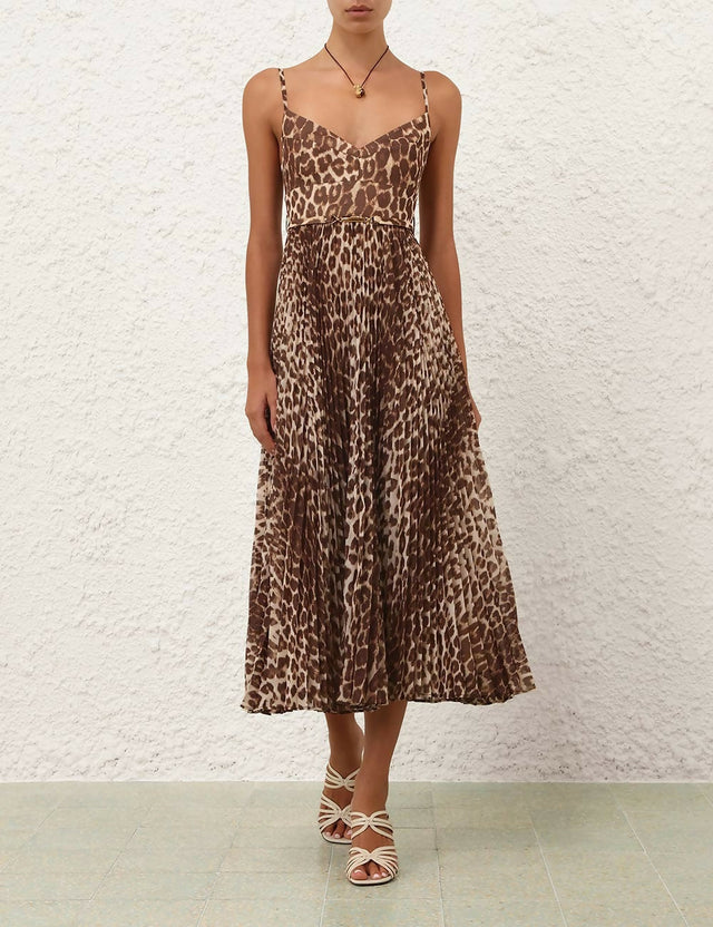 Zimmermann Sunray Leopard Pleated Picnic Dress Brown Size 0 / AU 6