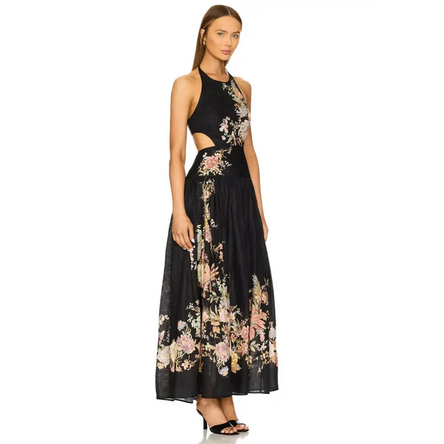 Zimmermann Tallow Halter Midi Dress Black Multi Floral Size 1/10 - 10 / Floral - Dresses