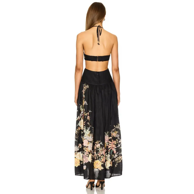 Zimmermann Tallow Halter Midi Dress Black Multi Floral Size 1/10 - 10 / Floral - Dresses