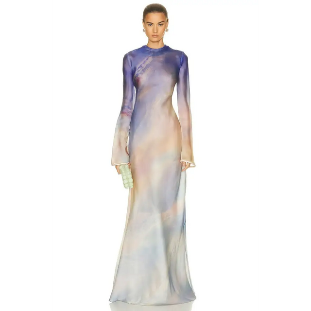 Zimmermann Tama Bias Slip Maxi Dress Vanilla Blue Sky Size 2 - 12 / Multi - Dresses