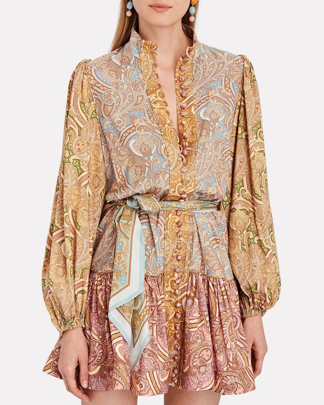 Zimmermann Tempo Spliced Paisley Mini Dress Multi Size AU 8 - Dresses