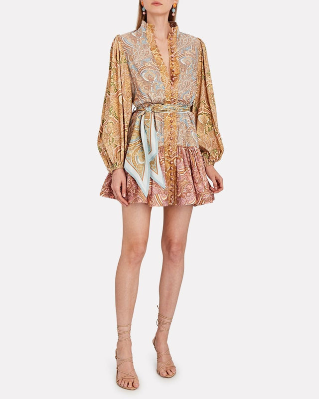 Zimmermann Tempo Spliced Paisley Mini Dress Multi Size AU 8 - Dresses