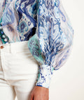 Zimmermann The Glassy Long Sleeve Blouse Spliced Blue Ikat Size 1 / AU 10 - 10 / Blue - Tops