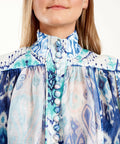 Zimmermann The Glassy Long Sleeve Blouse Spliced Blue Ikat Size 1 / AU 10 - 10 / Blue - Tops