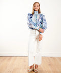 Zimmermann The Glassy Long Sleeve Blouse Spliced Blue Ikat Size 1 / AU 10 - 10 / Blue - Tops