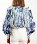 Zimmermann The Glassy Long Sleeve Blouse Spliced Blue Ikat Size 1 / AU 10 - 10 / Blue - Tops