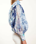 Zimmermann The Glassy Long Sleeve Blouse Spliced Blue Ikat Size 1 / AU 10 - 10 / Blue - Tops