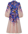 Zimmermann the High Tide Buttoned Midi Dress in Purple Ikat Floral Size 3/AU 14 - 14 / Floral - Dresses