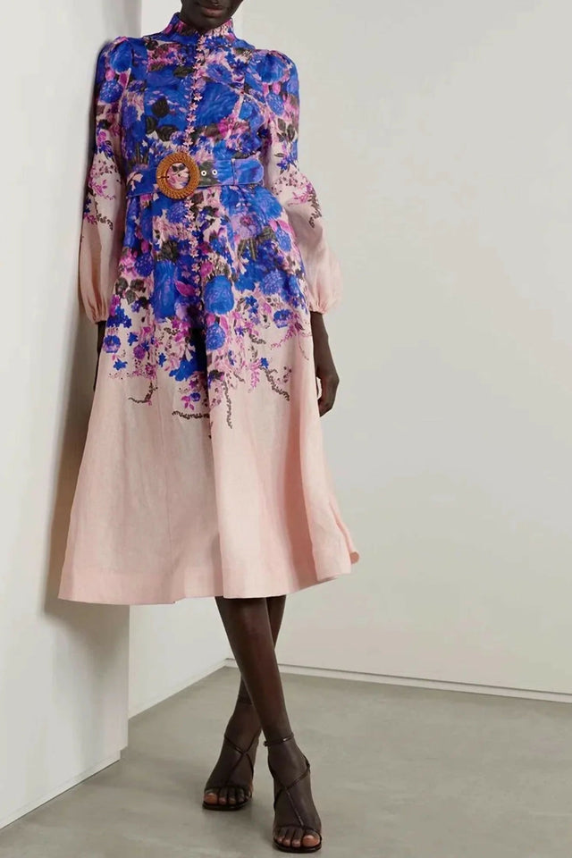 Zimmermann the High Tide Buttoned Midi Dress in Purple Ikat Floral Size 3/AU 14 - 14 / Floral - Dresses