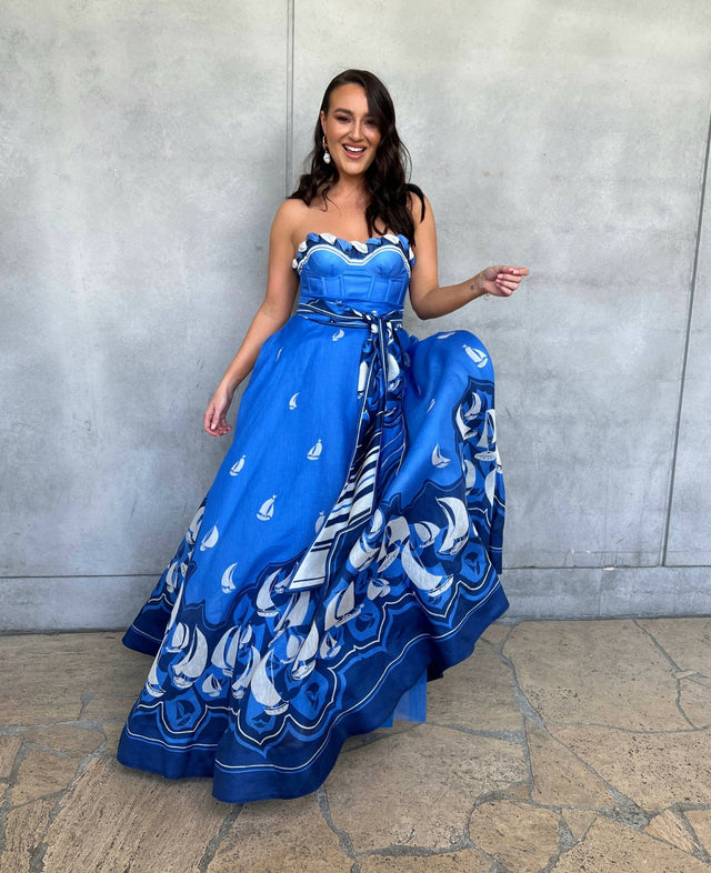 Zimmermann - Zimmermann The High Tide Eyelet Maxi Dress in Blue Sailboats